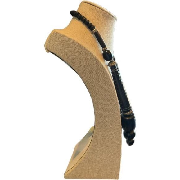 Vintage Black Beaded Necklace With Geometric Design & Lobster Clasp - Picture 4 of 5